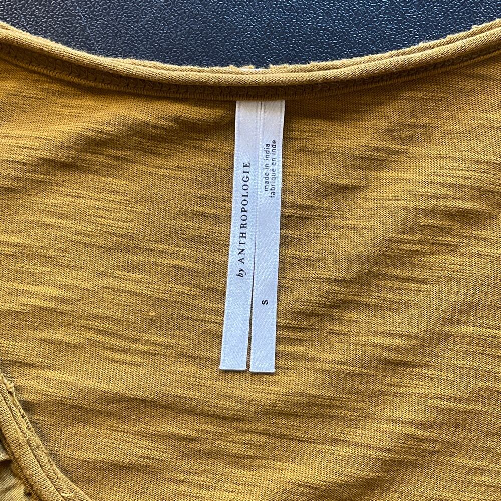 Anthropologie Top Womens Small Mustard Yellow Cotton Ruffle V Neck Long Sleeve - Picture 5 of 10